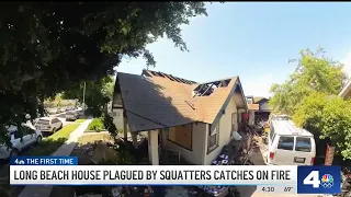 Long Beach house plagued by squatters catches on fire