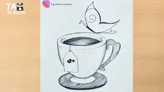 How to draw cup with Butterfly pencildrawing scenery@TaposhiartsAcademy