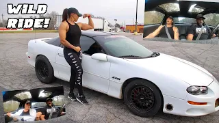 PRO FEMALE BODYBUILDER LADY TANK WAS SCREAMING DURING THE RIDE REACTION IN MY TURBO CAMARO!