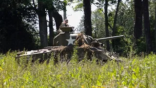 Radial engine M4 Sherman in the Normandy countryside