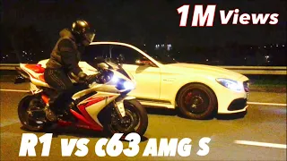 Yamaha R1 vs Mercedes C63 AMG S