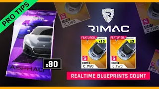 Asphalt 9 | Opening 80 RIMAC C TWO Packs | Realtime Blueprints Count | PRO TIP INCLUDED | Drop Rates