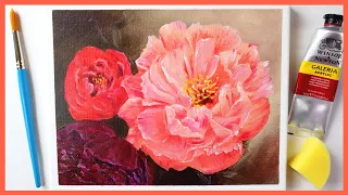 Peony Flower Painting for Beginner🌸Acrylic Painting for Beginners/How to Paint a flower in acrylics