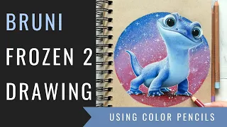 Drawing Bruni the cute Salamander from Frozen 2 with color pencils! | Timelapse Disney speed drawing