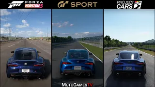 Forza Horizon 5 vs GT Sport vs Project CARS 3 - 2020 Toyota GR Supra sound Comparison