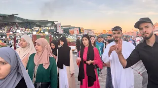 🇲🇦 MARRAKECH MOROCCO WALKING TOUR, EID AL-FITR 2024, SUNSET AND BUSY STREETS OF JEMAA EL-FNAA, 4K