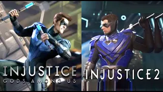 NIGTHWING Injustice 1 & 2 Comparison SUPER MOVES, INTROS & POSE VICTORY