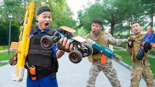 Battle Nerf War: Truck Nerf & Blue Police Nerf Guns Robbers Group TRUCK BATTLE