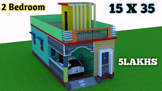 Small house plan with 2 Bedrooms in 15x35 plot area!!15x35 house design plan!!Civil engineer