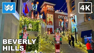 [4K] 🎄 Rodeo Drive Beverly Hills in Los Angeles, California USA - Christmas Walking Tour at Night 🎧