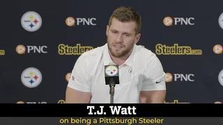 Steelers' T.J. Watt speaks to the media after he signs his contract