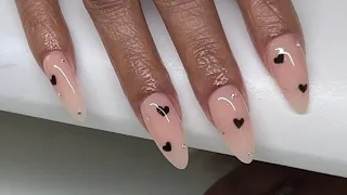 Almond Scattered Hearts And Crystal Acrylic Nail