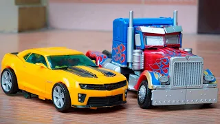 Stop Motion Transformers - Optimus Prime Vs Bumblebee Autobots Truck Lego & Robot in real life!