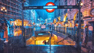 1+ Hour London Rainy Night Walk | ASMR 4K West End City Streets