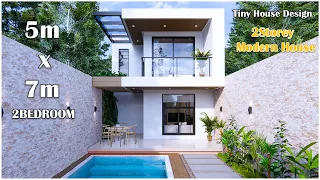 Modern Tiny House | 2Storey house Design 5m x 7m with Swimming pool