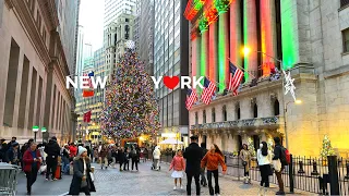 [4K]🇺🇸NYC Christmas Walk🎄🎀 : Financial District, Lower Manhattan /Fine Dining Delmonico's🥩 Dec. 2023