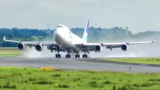 (4K) Liège Airport Plane spotting - Morning till evening! Heavy planes & WET runway action!