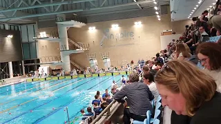 San Choi competing against 11-year-old boys in 50m freestyle
