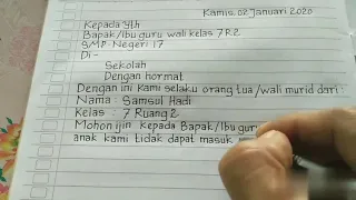 Contoh surat ijin tidak masuk sekolah karena sakit.