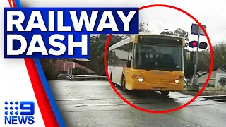 Investigation after ‘bus drives through railway crossing’ | 9 News Australia