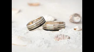 Making a Gold Wedding Rings with Sand, Lp Record & Guitar string Inlay