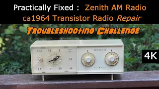 Zenith Troubleshooting Challenge - Transistor Clock Radio Repair Mid 1960s Model B258W [4K]