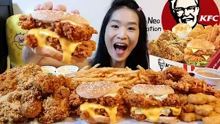 KFC CHEESY FEAST!! Double Cheese Zinger Burger & Crunchy Cereal Fried Chicken Mukbang w/ Asmr Eating