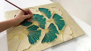 How To Paint Ginkgo Leaves With Texture Paste and Gold Leaf |  Beginner's Texture Painting Tutorial