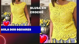 Blusa em crochê aula dos squares