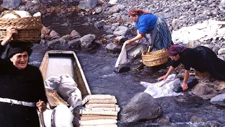 Washing clothes in the river and using ash for cleaning. This is how laundry used to be