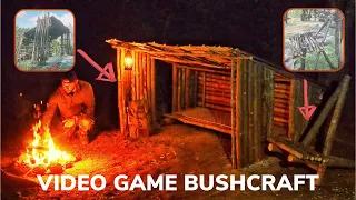 Solo Overnight Building a Trappers Cabin From Red Dead Redemption 2 and Double Ribeye with Corn