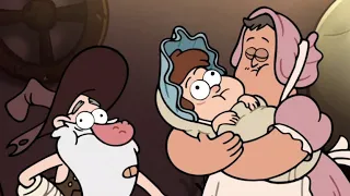 Dipper, Soos and McGucket travel down a magical pipe