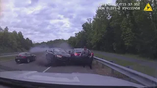 Wild dash cam video shows Virginia police officer's extremely close call during traffic stop