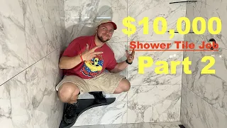 $10,000 Shower Tile Job Part 2. Large Format Tile. Shower Seat. Tile Installation