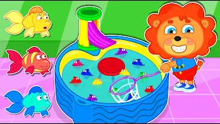 Lion Family | Kids catch fish with fishing water toys | Cartoon for Kids