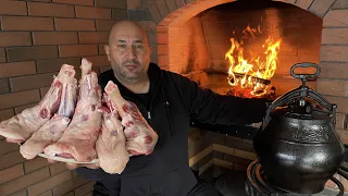 Big Lamb shanks in an Afghan cauldron at the stake! The recipe is just a bomb