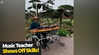 Retired music teacher plays multiple instruments simultaneously