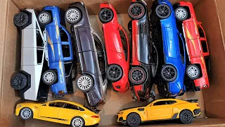 Box Full of Model Cars/AMG GT Car, Tesla Truck, Silverado, Acura NSX Car, QIH9 Car, Camaro ZL1 Car