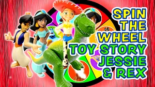 Toy Story 4 Toys Host a Spin the Wheel Game for Aladdin Toys! W/ Jessie and Rex