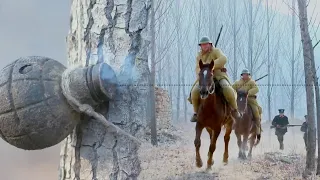 Japs cavalry advanced boldly,chasing villagers,unaware of hidden landmines in trees and underground.