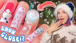 ₊❅⋆DIY SNOW GLOBE NAIL☃️Trying Winter Nail Trends  with Gel Extensions ₊❆⋆