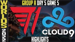 T1 vs C9 Highlights | Worlds 2022 Day 5 Group A Game 5 | T1 vs Cloud9
