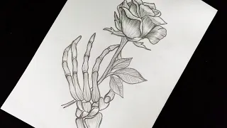 How To Draw A Skeleton Hand Holding A Rose