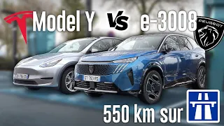 Duel - Peugeot e-3008 VS Tesla Model Y - QUI VA ARRIVER EN PREMIER ?