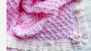 Beautiful Crochet Baby Blanket Pattern with easy crochet border and 3D fan stitch "Norah's Blanket"