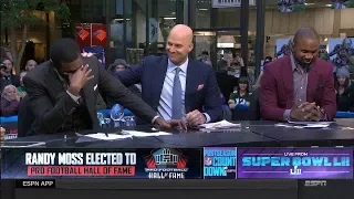 Randy Moss gets Emotional on set After being Elected to Pro Football Hall of Fame