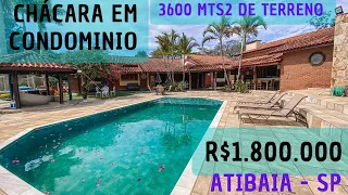 (VENDIDO)Magnífica chácara em condomínio na cidade de Atibaia , terreno de 3600/ R$ 1.800.000