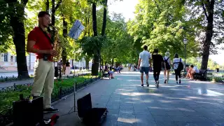 Одесса, август 2016, уличные музыканты, Street musicians, неизвестный Саксофонист 2