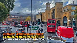 Travel on a new London double-decker bus with sun roof from Peckham to King's Cross - Bus Route 63 🚌