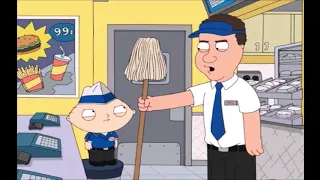 Stewie works at a burger joint